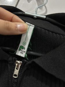 Zip Up Fitted Top Black