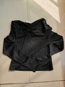 Chic Black Ruched Neck Top