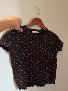 Cute Cherry Print Ribbed Top size M
