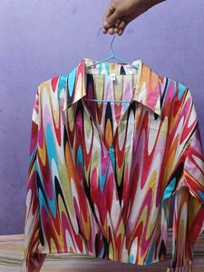 Retro Abstract Print Button-Up Shirt