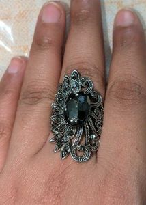 Vintage Oxidized Silver Statement Ring set