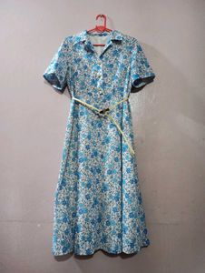 Blue Floral Print Midi Dress