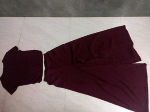 Maroon Co-ord Set - Top &amp; Wide Leg Pants
