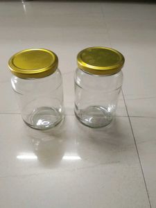 Set of 2 Glass Jars with Gold Lids