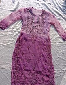 Tie Dry Lavender Chikankari Mirror Work Kurti