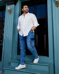 Men's Blue Wash Cargo Jeans