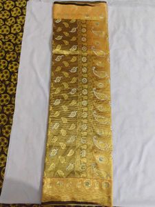 Beautiful Golden Saree with Paisley Motifs