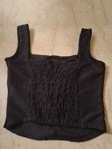Black Lace Square Neck Tank Top