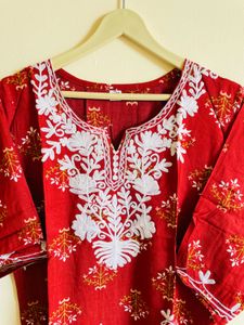 Red Embroidered Kurta
