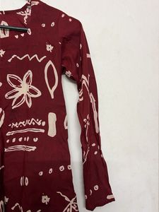 Maroon Printed Long Sleeve Kurta