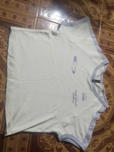 Casual White T-Shirt with Blue Trim