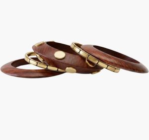 Pinteresty Ethnic Wooden Bangles with Gold Accents