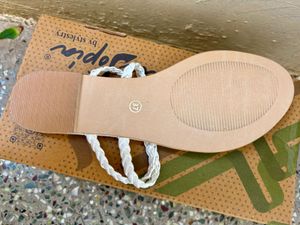 White Braided Strap Flat Sandals