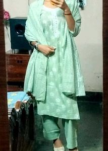 Floral Print Cotton Kurta Set with Mirror Detail