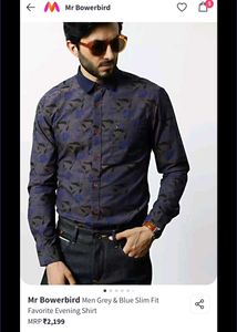 Mr Bowerbird Men Grey &amp; Blue Slim Fit Shirt