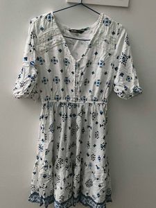 Cute White & Blue Print Dress