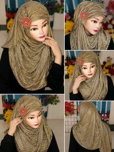 Gold Shimmer Hijab with Brooch