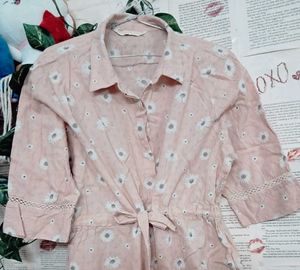 Chic Floral Print Tie-Waist Tunic Top