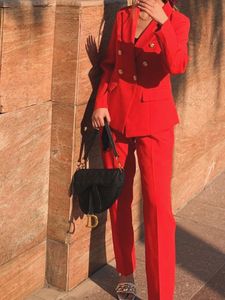 Chic Double-Breasted Red Blazer