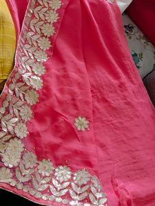 Prach Color Heavy Gotta Patii Saree Chiffon Material