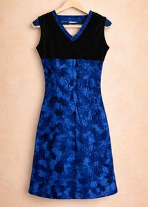 Vibrant Blue & Black Sleeveless V-Neck Dress