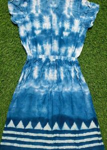 SRISHTI Blue Tie-Dye Cotton Shirt Kurta Dress - Lo