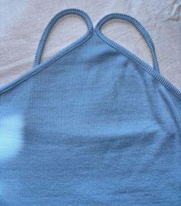 Light Blue Ribbed Halter Neck Crop Top