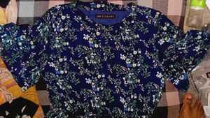 Navy Blue Ditsy Floral Flutter-Sleeve Dress
