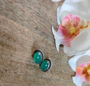 Vintage Green Gemstone Stud Earrings