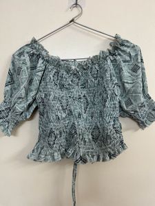 Smocked Off-Shoulder Puff Sleeve Top