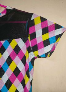 Colorful Diamond Print Short Sleeve Dress