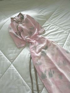 Vintage Pink Floral Cheongsam Dress