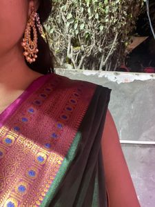 Elegant Dark Green Saree with Pink Blouse