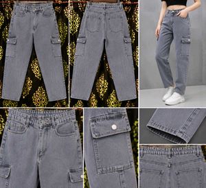 grey washed cargo denim jeans