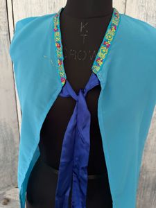 Turquoise top with Embroidered Neckline