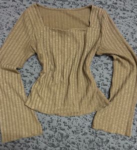 Ribbed Square Neck Long Sleeve Top