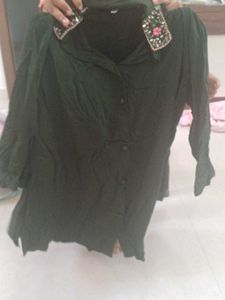 Embellished Dark Green Ethnic Blouse