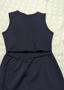 Elegant Navy Beaded Neckline Dress
