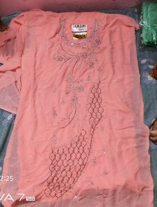 Embellished unstiched Peach Kurta Set