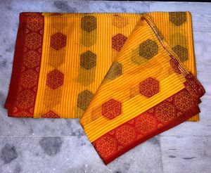 Vibrant Yellow &amp; Red Saree