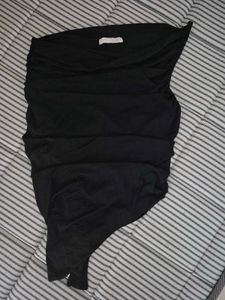 ZARA Chic One-Shoulder Asymmetrical Black Bodysuit