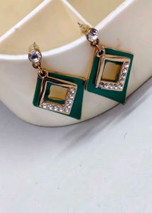 Elegant Green Diamond Drop Earrings