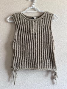 Ribbed Knit Tank Top with Tie Detail