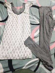 Elegant White Kurta with Printed Pants