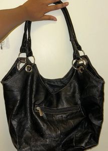 Chic Black Faux Leather Bag Thrifted