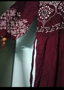 Maroon Embroidered Maxi Dress