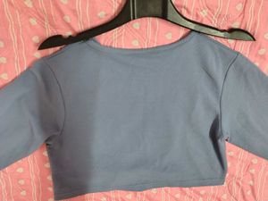 Blue Long Sleeve oversized Crop Top