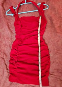 H&amp;M Red Ruched Bodycon Dress