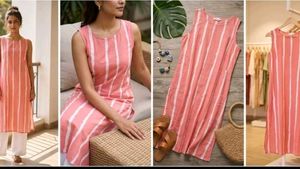 Stylish Pink Striped Cotton Kurta