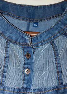 Denim Blue Short Sleeve Top with Sheer Yoke Detail